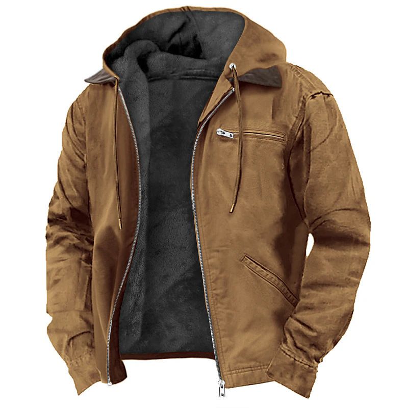 QFV507045555501<2 European And American Cross-Border E-commerce Exclusive Solid Color Hooded Cotton Casual Men's Fleece-Lined Zipper_viptrois.com