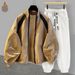 Men's Clothing Contrast Color Stitching Plus Velvet Version Jacket Suit Men Autumn And Winter Double Zipper Niche Design Fashion Trend A Complete Set_viptrois.com