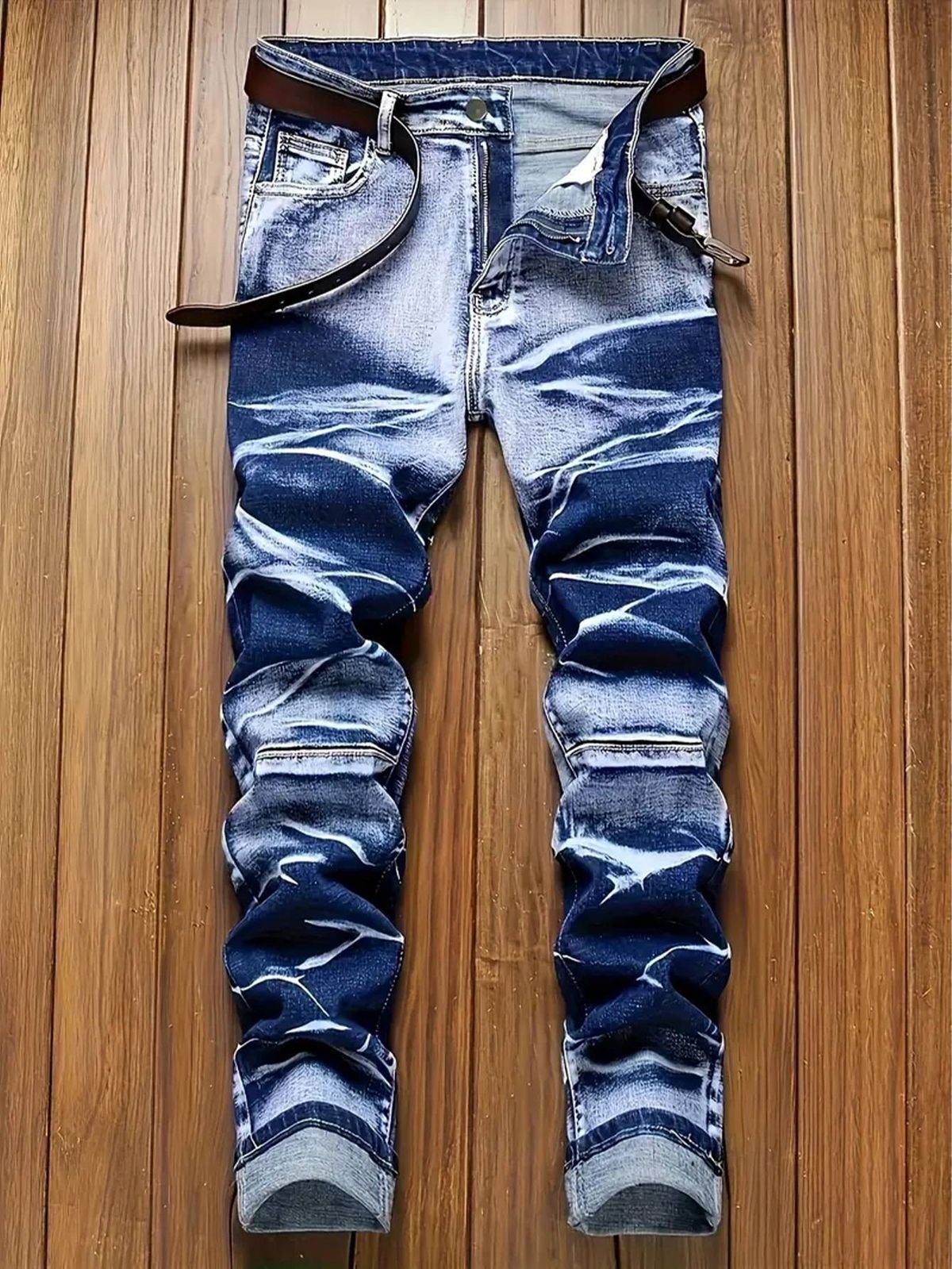 Men's Straight Fit Stretch Jeans With Tie-Dye Design - Comfortable & Stylish For Everyday Wear (S-2XL)_viptrois.com