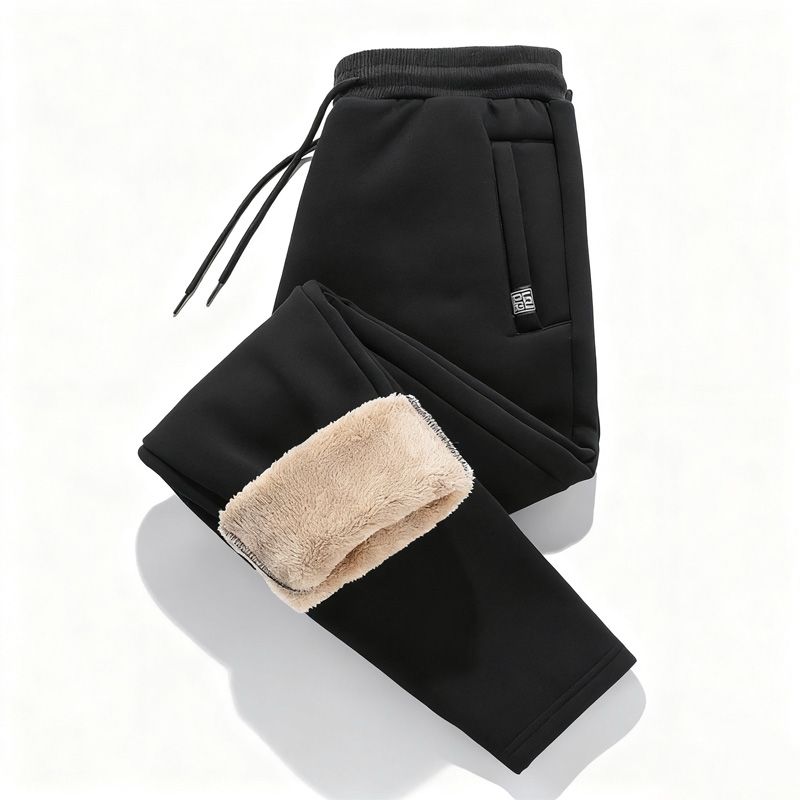 Men's Fleece Warm Casual Pants Made Of Pure Cotton 2025 Winter New Korean Fashion Trend Youth Lamb Fleece Small Leg Pants_viptrois.com