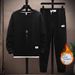 Men’s Waffle Fleece Hoodie & Joggers Set – Thickened Winter Outfit, Oversized Fit, Casual Streetwear (M-5XL, Black/Gray/Beige/Blue/White, Polyester)_viptrois.com