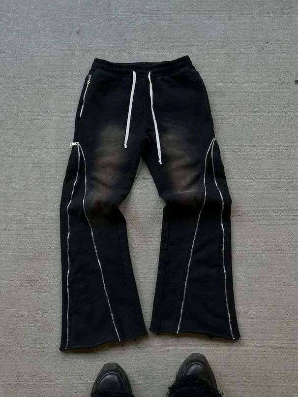 2027 Fashion European-USA High Street Hip-Hop Sweatpants Men Polyester Mid Waist Lace-Up Zipper Design Casual Sport Pants_viptrois.com