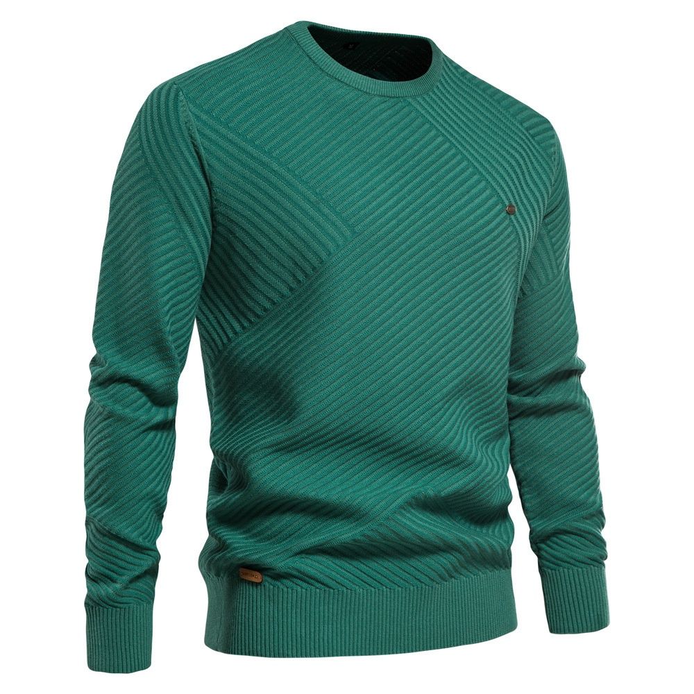Loom European And American Style Autumn Winter Pullover Cotton Cross-Border New Solid Color Knitted Sweater Men's Round Neck_viptrois.com