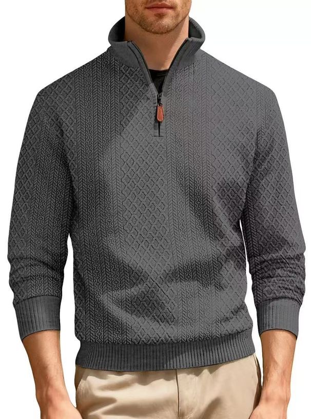 Cross-Border European And American New Jacquard Long-Sleeve Loose Stand Collar Jacket Men's Sports Fashion Casual Solid_viptrois.com
