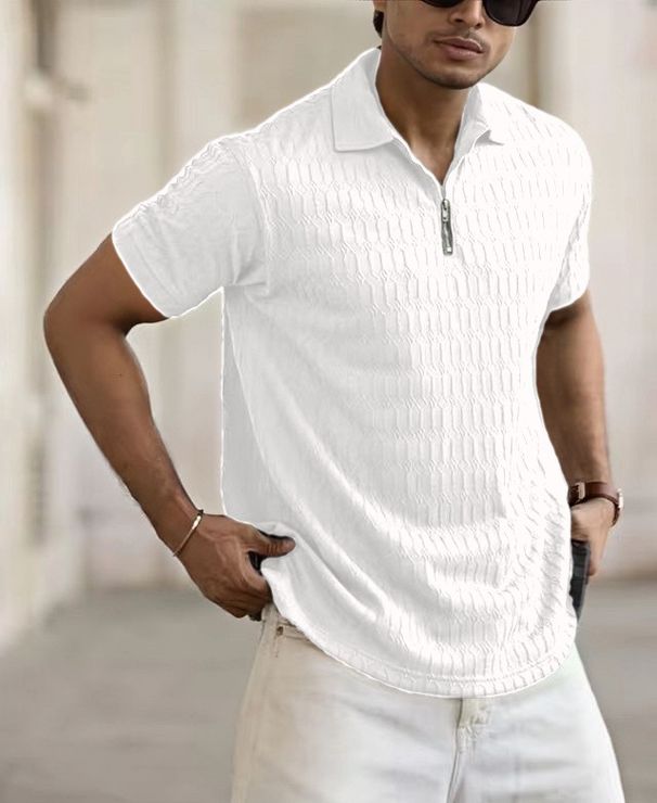 Camisa POLO De Verano Con Media Cremallera Para Hombre, Polo Deportivo Ajustado De Jacquard Elástico De Manga Corta_viptrois.com