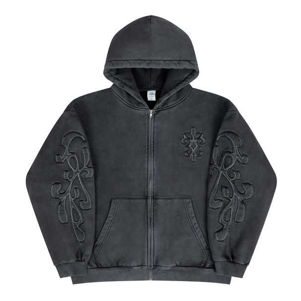Autumn Winter New American Street Style Trendy Brand Washed Embroidered Cardigan Fleece-Lined_viptrois.com