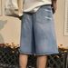 Men's Clothing Retro Washed Cat Whisker Pattern Raw Edge Straight Jeans Men And Women High Street Loose Casual Shorts_viptrois.com