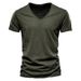 2025 Summer Popular Men's New Pure Color Slub Cotton V-neck Short-sleeved Shirt_viptrois.com