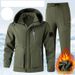 Men's Winter Fleece-Lined Waterproof Work Jacket & Pants Set - Windproof Thermal Insulated Outdoor Workwear For Cold Weather_viptrois.com