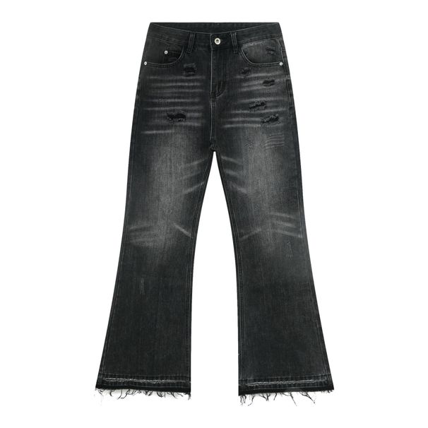 Retro Straight-leg Trendy Men's Jeans With Distressed Design, Unique Style, Loose Fit, Slightly Flared._viptrois.com