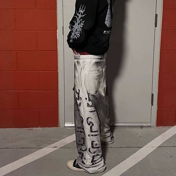 Men's Clothing Straight Trousers Niche Trendy Letter Printing Retro Style Street Fashion_viptrois.com