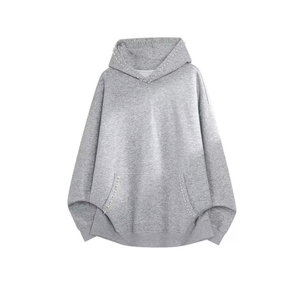 Retro Pearl-Embellished Cropped Hoodie – Unisex Oversized Streetwear Sweatshirt For Spring & Autumn (Black, White-Gray, Light Gray, M-XXXL)_viptrois.com