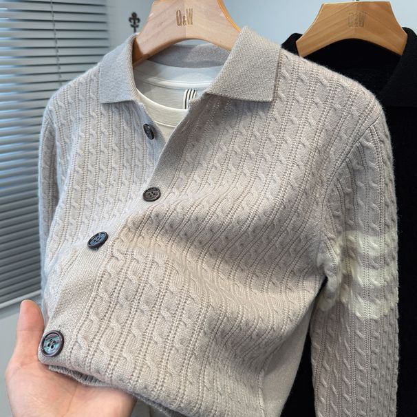 100% Pure Wool Men’s Cardigan – Timeless Knit Blazer (M-3XL, Grey/Black/Khaki)_viptrois.com