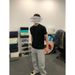 American Black Front Shoulder Short-sleeved T-shirt Men's Summer Cleanfit Short-sleeved Trendy Brand Bottom Threaded Collar Top_viptrois.com