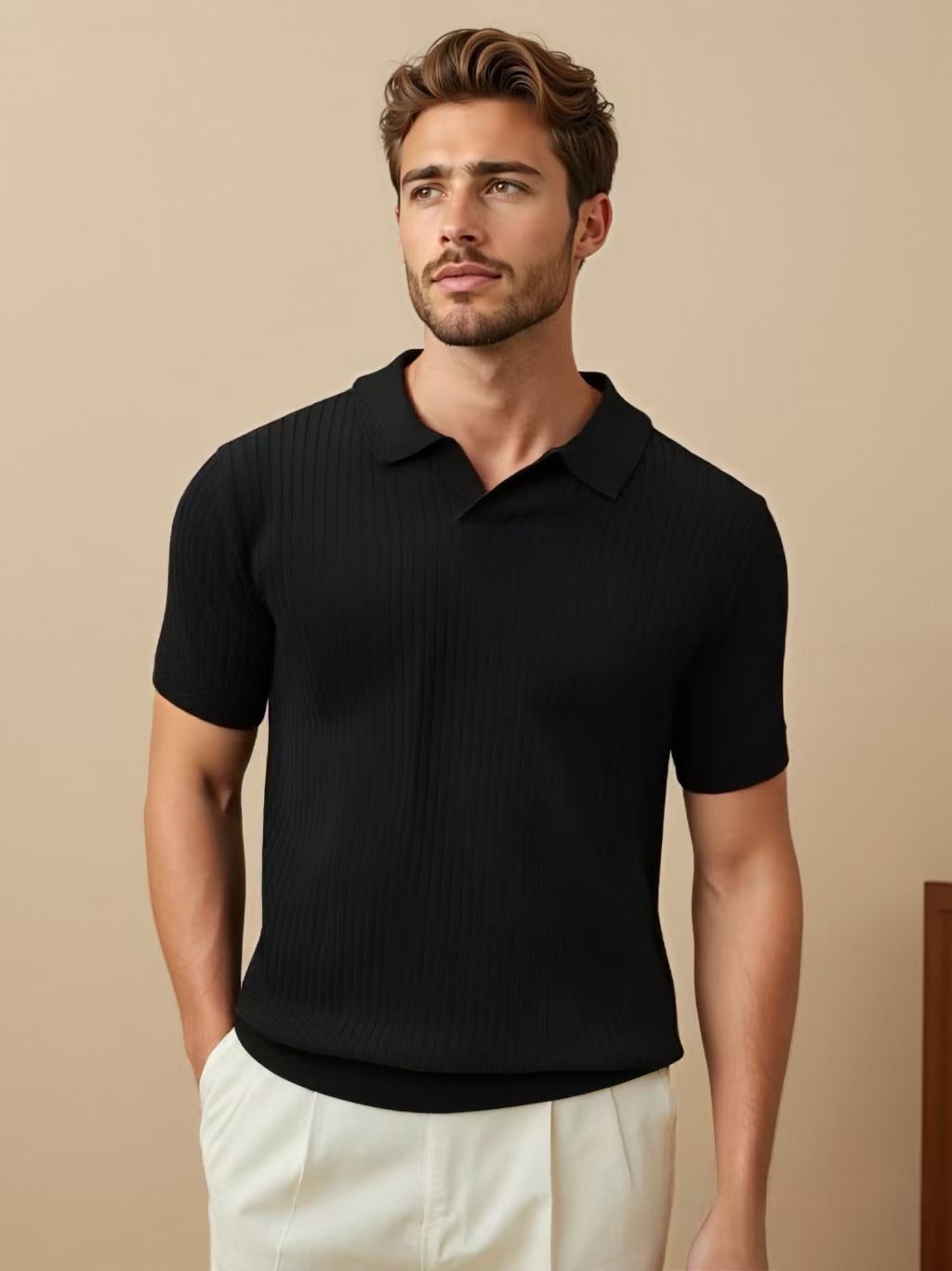 Men's Clothing Men's Polo Shirt Solid Color Light Mature Commuting Basic Thin Lapel Men's Short Sleeve_viptrois.com