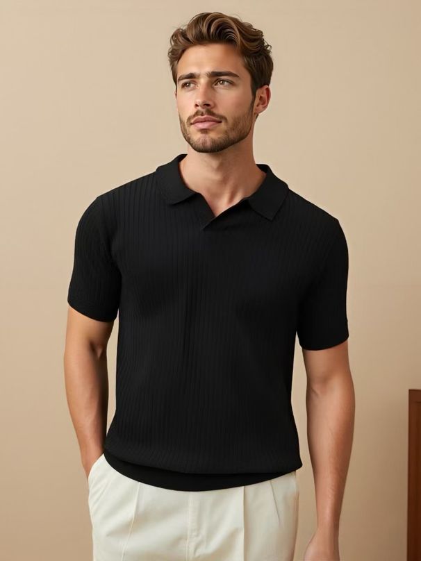 Men's Clothing Men's Polo Shirt Solid Color Light Mature Commuting Basic Thin Lapel Men's Short Sleeve_viptrois.com