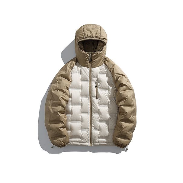 Men's Lightweight Down Jacket With Color-Blocking & Seam-Sealed Design, 90% White Duck Down Fill, Hooded Outdoor Sport Coat For Casual Wear_viptrois.com