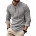2026 Cross-Border European American Spring And Autumn Men's Casual Tie-Collar Linen Long-Sleeve Polo Shirt T-Shirt_viptrois.com