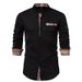 Men's Clothing New Men's Stand Collar Henry Shirt Plaid Colorblock Long Sleeve Shirt_viptrois.com
