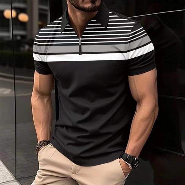 3D Print Colorful Stripes Polo Shirt For Men Color Block Pattern T-Shirts Summer Loose Street Lapel Top Button Short Sleeve Tees_viptrois.com