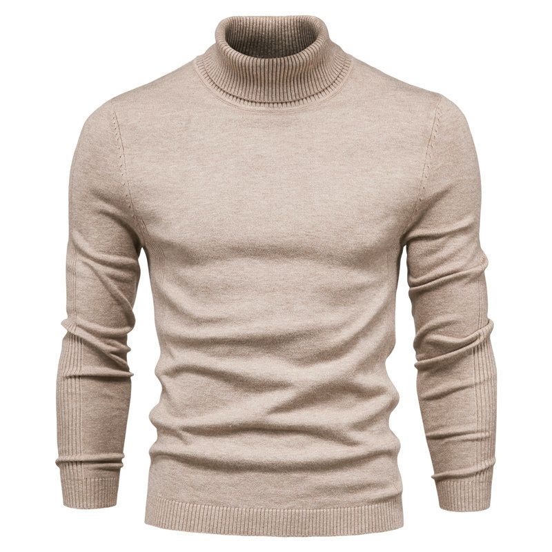 Autumn And Winter New Solid Color Pullover Sweater High Collar Men's Casual Knitwear Thread Shirt_viptrois.com