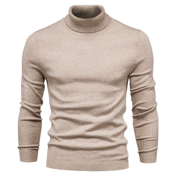 Autumn And Winter New Solid Color Pullover Sweater High Collar Men's Casual Knitwear Thread Shirt_viptrois.com
