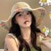 Grass Women's Summer Colorful Weaving Beach Holiday Sunshade And Sunscreen Breathable Hollow Large Brim Showcasing Face_viptrois.com