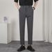 Men's Straight Leg Slim Fit Cropped Trousers 2024 Korean Style Trendy Wrinkle Free Elastic Casual Bottoms_viptrois.com