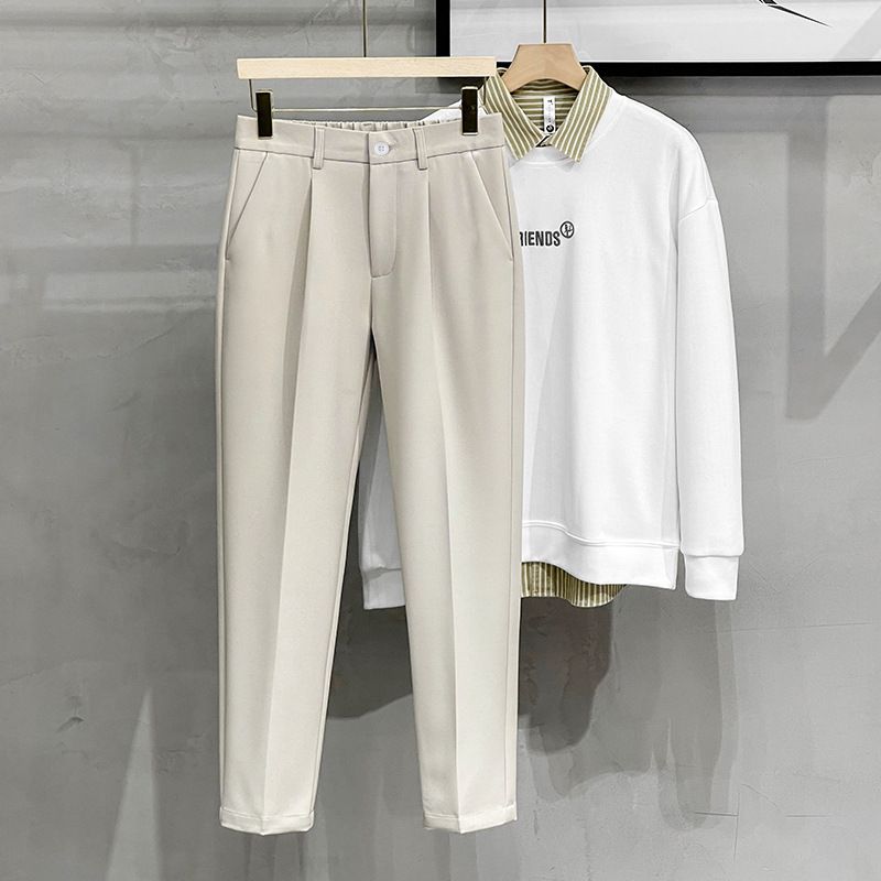 Men's Clothing Men's Drapey Small Straight Trousers Summer Thin Ice Silk Casual Tapered Trousers Nine Point Trousers_viptrois.com