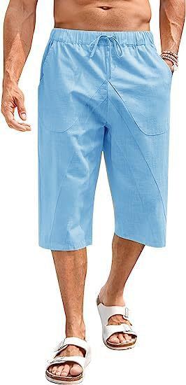 Summer Thin Cotton And Linen Capri Pants, Large-sized Loose Wide-leg Men's Hip-hop Sportswear And Casual Shorts_viptrois.com