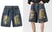 Men's Clothing Summer Thin Denim Shorts Men's Foreign Trade Trendy Brand Embroidery Loose Wide Leg Breeches Personality Ripped Five Point Pants_viptrois.com