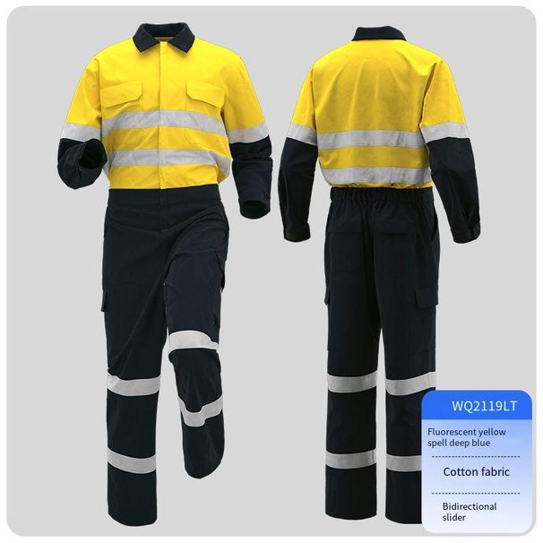 High-Visibility Cotton Coverall Workwear With Reflective Strips - Fluorescent Yellow/Orange Navy Blue - S-5xl (Unisex Industrial Safety Jumpsuit)_viptrois.com