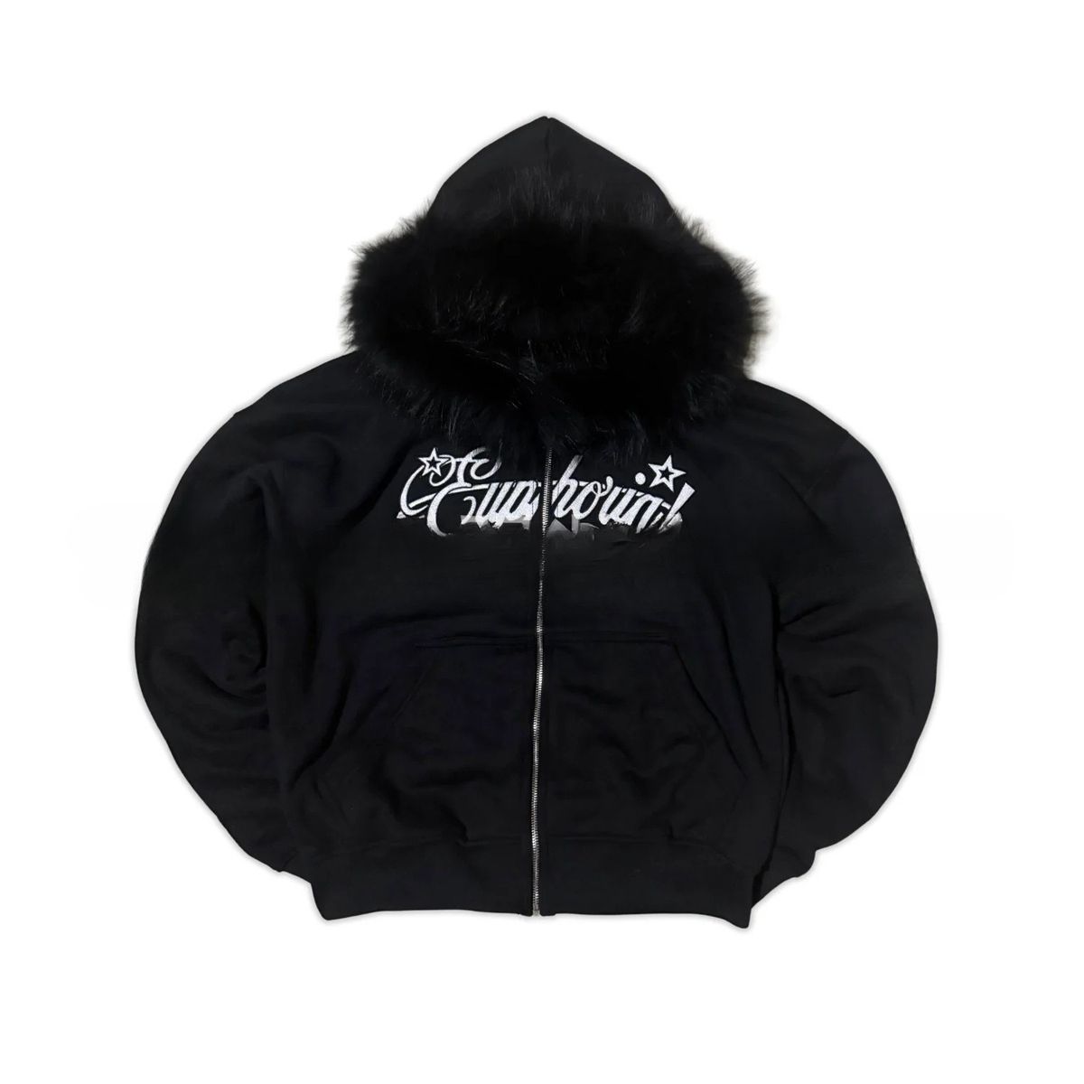 Y2K Men's Long Sleeved Cardigan Zipper Embroidered Fur Collar Loose Fitting Sweatshirt Punk Dark Street Style Hoodie_viptrois.com