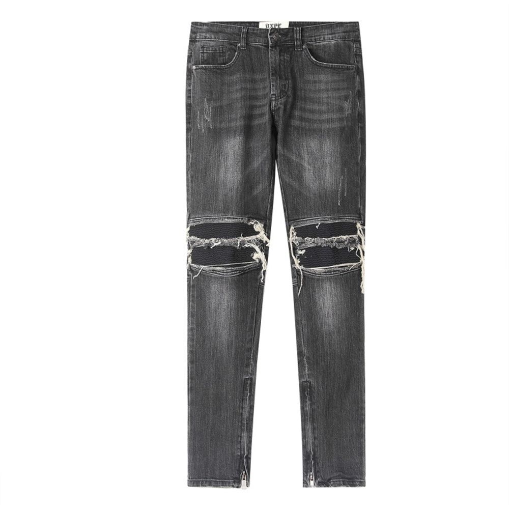2027 Fashion European-USA High Street Hip-Hop Vintage Jeans Men Mid Waist Broken Hole Leg Zipper Straight Type Washed Denim Pants S-3XL_viptrois.com