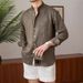 Loose Fitting Commuting Casual Breathable Long Sleeved Shirt Versatile Vacation Stand Up Collar Shirt Men's Henley Collar Top_viptrois.com