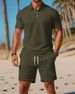 Men's Clothing Men's New Solid Color Lapel Short Sleeved T Shirt Shorts Casual Suit_viptrois.com