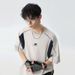 Men's Clothing Embroidered Cotton Short Sleeved T Shirt For Men Summer New Style Contrast Color Open Stitching Design Trendy Brand T Shirt_viptrois.com