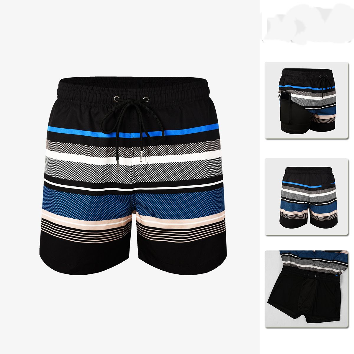 Men's Double-Layer Swimming Trunks Fashion Loose Casual Beach Pants Hot Spring Anti-Embarrassment _viptrois.com