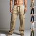 Men's Linen-Blend Cargo Pants – Straight Leg Drawstring Waist For Casual & Travel (Khaki/Black/Navy, S-XXXL)_viptrois.com