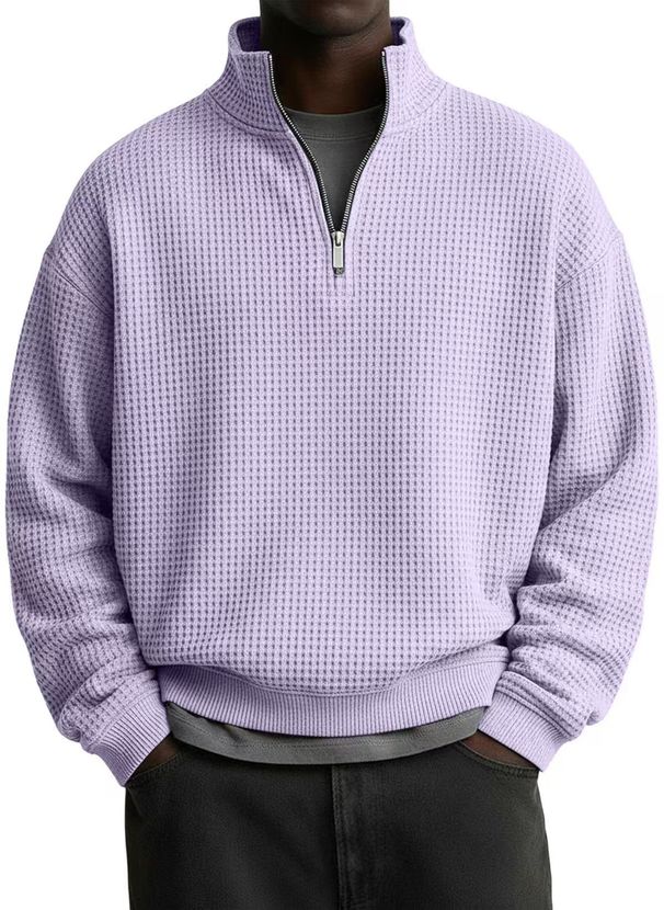 Cross-Border American Style New Heavyweight Solid Color Stand Collar Long Sleeve Jacket Simple Fashion Men's Casual_viptrois.com