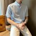 Summer Stand Collar Striped Short Sleeved Shirt For Men 25 Years New Style Light Mature Style Light And Simple Seersucker Mid Sleeve Shirt Trend_viptrois.com
