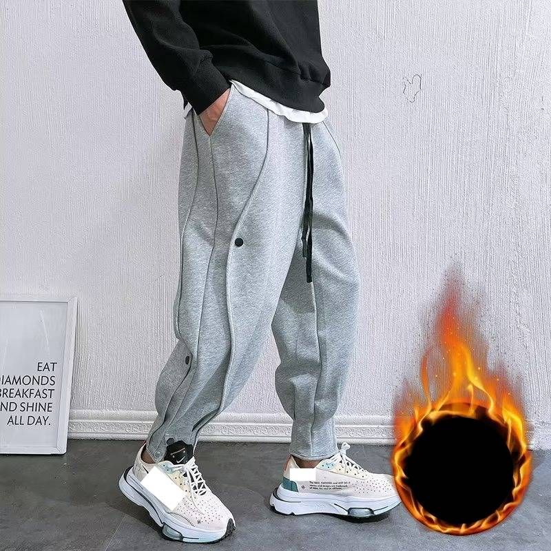 Men's Streetwear Cargo Joggers - Fleece-Lined Drawstring Pants With Utility Pockets, Hip-Hop & Casual Winter Trousers (Black/Grey, Sizes M-8xl)_viptrois.com