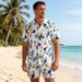 Men's Hawaiian Floral Shirt Short Sleeved Loose Fit Plus Size Beachwear Set Couple Style Retro Trendy Hong Kong Shorts_viptrois.com