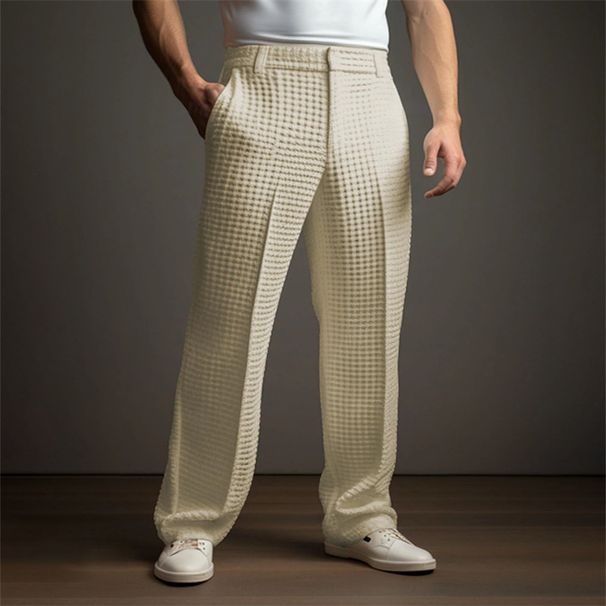 2027 Fashion Business Trousers Men Polyester Mid Waist Pure Color Straight Type Waffle Suit Pants S-3XL_viptrois.com
