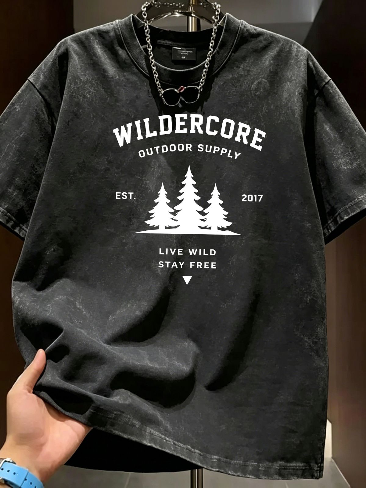 Pine Tree Wildercore Outdoor Heavyweight Washed Graphic T-Shirt Men's Oversized Streetwear Tee_viptrois.com