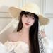 Lace Braided Straw Women's Summer Travel Big Brim Sun Seaside UV Protection Beach Hat_viptrois.com