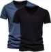 Man's Clothing 2 Pieces Summer Men's Solid Color Bamboo Slotted Cotton V-neck Short-sleeved T-shirt Pure Cotton Men_viptrois.com
