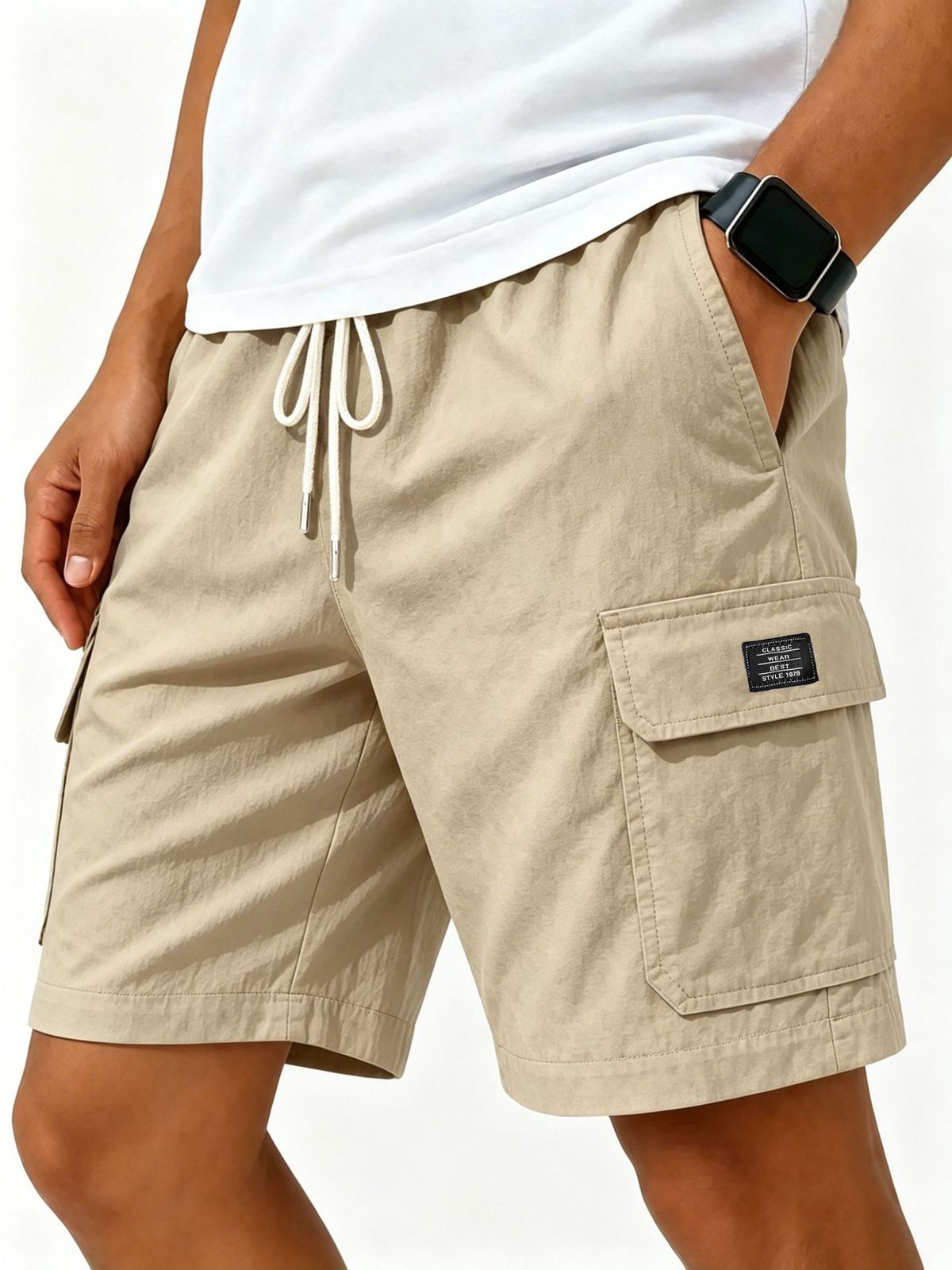 Men's Casual Cotton Linen Shorts Elastic Waist Drawstring Summer Quick Drying Fabric Straight Leg With Pockets_viptrois.com