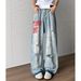 American High Street Vibe Washed Ink Splashed Ripped Jeans For Men Trendy And Fashionable Letter Embroidery Loose Straight Trousers_viptrois.com