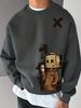 Men's Loose Casual Fashionable Fun Cardboard Printed Round Neck Long Sleeved Pullover Hoodie Suitable For Autumn And Winter Wear_viptrois.com